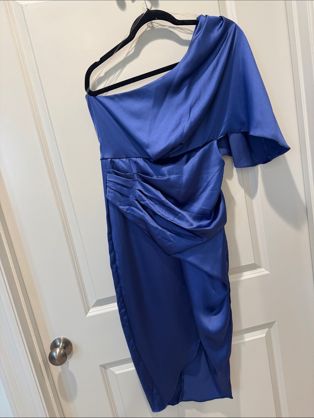 One-Shoulder Royal Blue Draped Women’s Dress